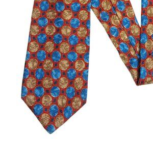 Fierte Silk Tie Men’s 58” Red Blue Brown Geometric Designer Wide Tie New